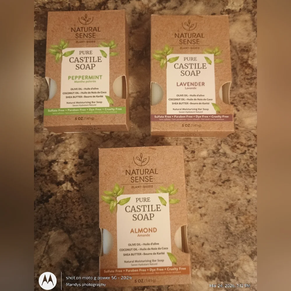 Natural castile soap bundle of three peppermint lavender almond. Sulfate-free 3